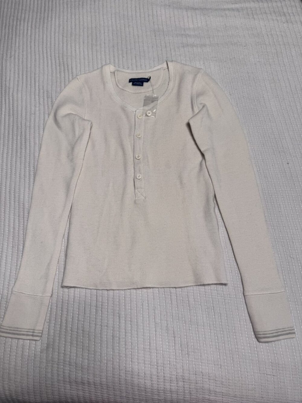 Ralph Lauren Blue Label 100% Merino Wool Waffle Knit Henley Cream M